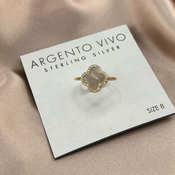 Argento Vivo Gold-Plated Sterling Silver Clover Ring - Picture 1 of 7